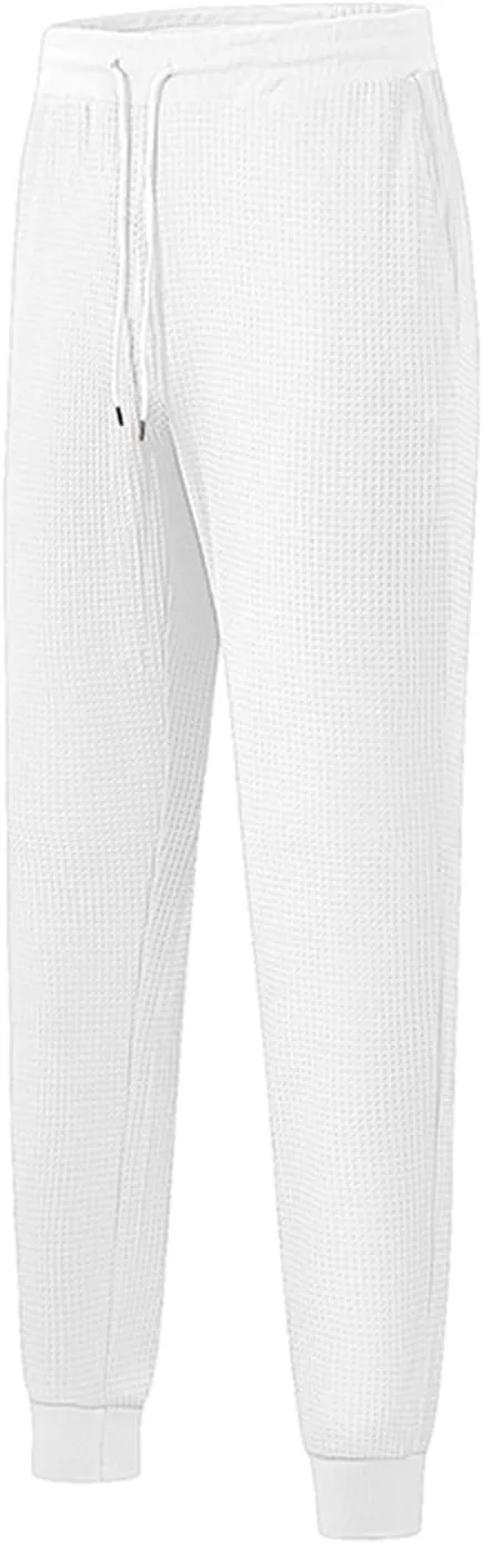 Men's Waffle Pants Slim Fit Drawstring Pant Casual Tapered Jogger with Pockets Summer Gym Sweatpants for Men