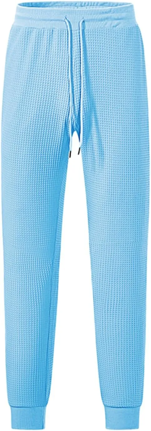 Men's Waffle Pants Slim Fit Drawstring Pant Casual Tapered Jogger with Pockets Summer Gym Sweatpants for Men