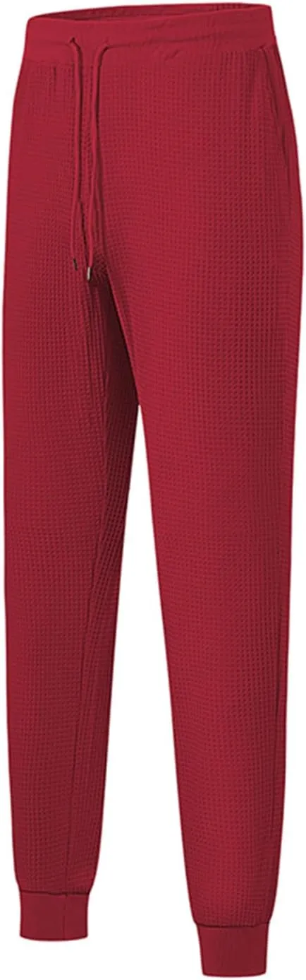 Men's Waffle Pants Slim Fit Drawstring Pant Casual Tapered Jogger with Pockets Summer Gym Sweatpants for Men
