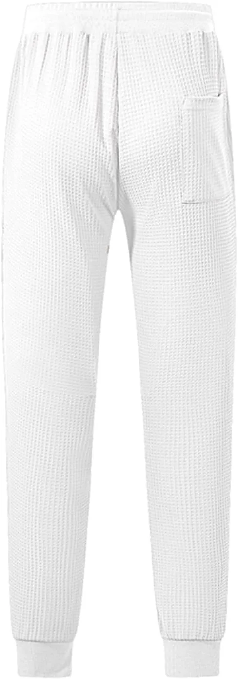 Men's Waffle Pants Slim Fit Drawstring Pant Casual Tapered Jogger with Pockets Summer Gym Sweatpants for Men