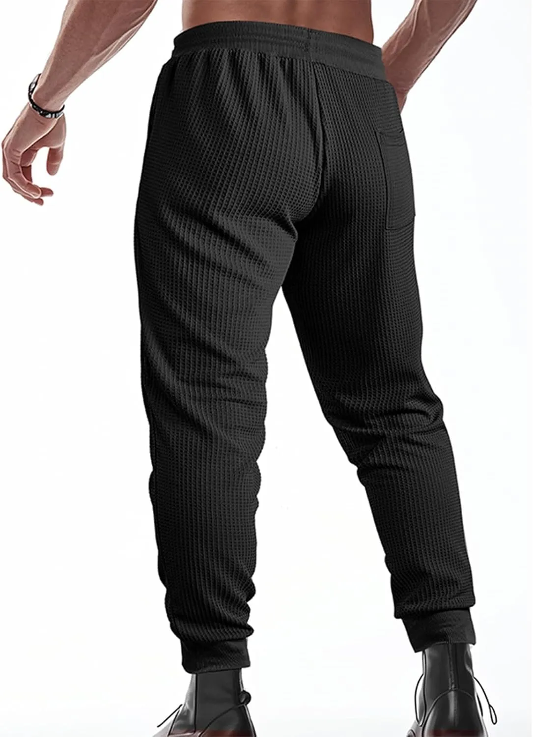 Men's Waffle Pants Slim Fit Drawstring Pant Casual Tapered Jogger with Pockets Summer Gym Sweatpants for Men