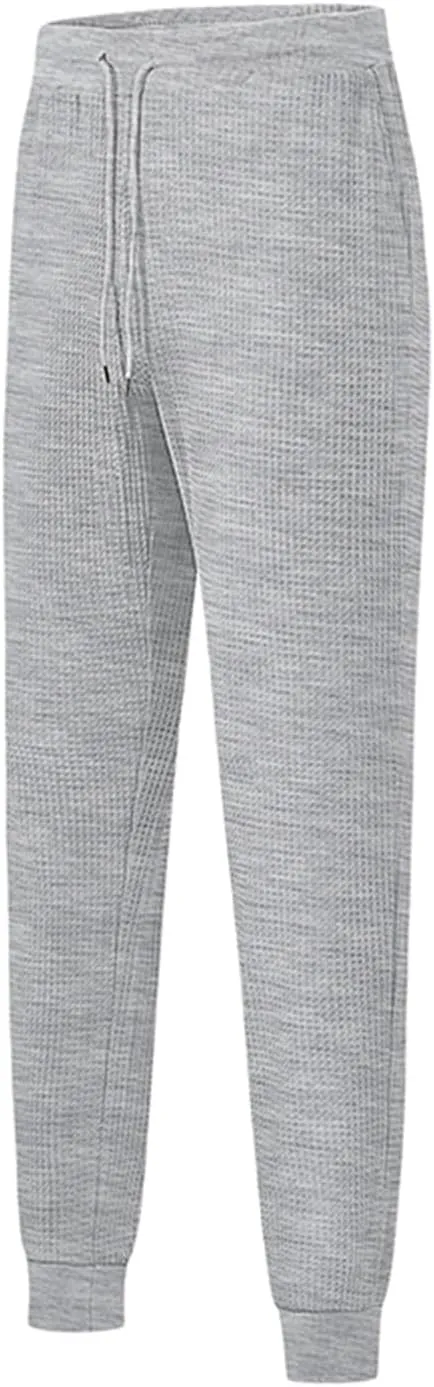 Men's Waffle Pants Slim Fit Drawstring Pant Casual Tapered Jogger with Pockets Summer Gym Sweatpants for Men