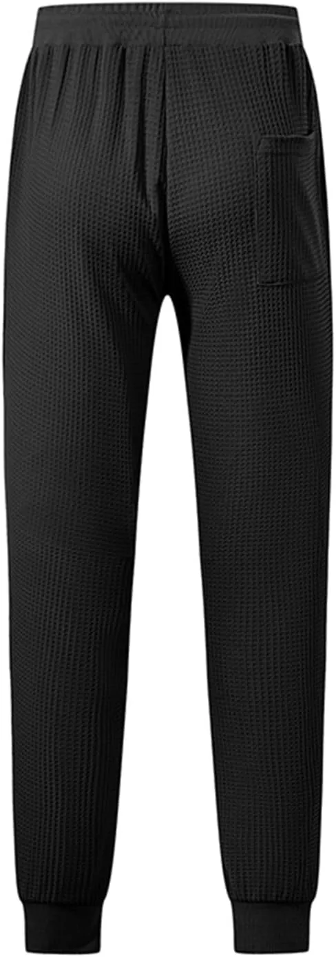 Men's Waffle Pants Slim Fit Drawstring Pant Casual Tapered Jogger with Pockets Summer Gym Sweatpants for Men