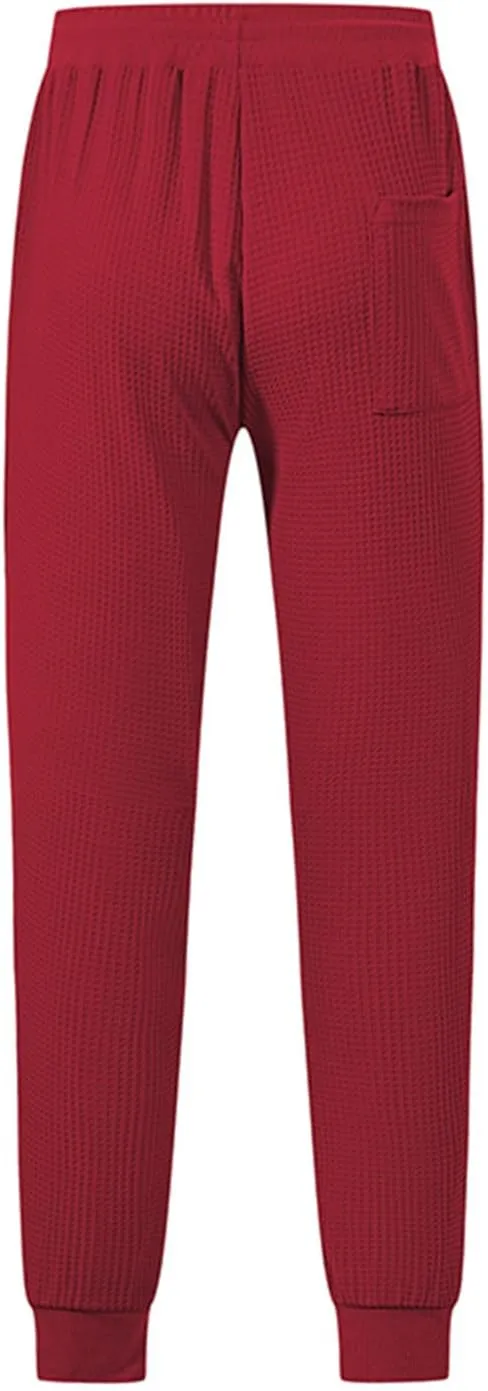 Men's Waffle Pants Slim Fit Drawstring Pant Casual Tapered Jogger with Pockets Summer Gym Sweatpants for Men