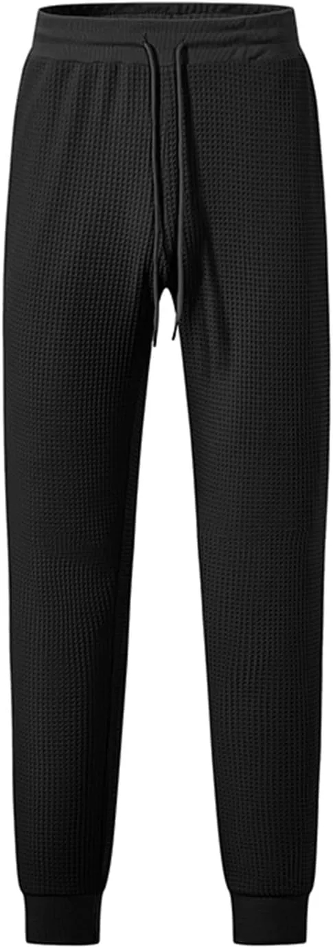 Men's Waffle Pants Slim Fit Drawstring Pant Casual Tapered Jogger with Pockets Summer Gym Sweatpants for Men