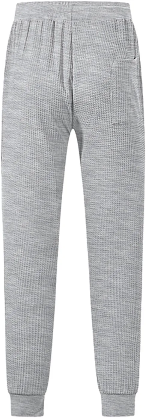 Men's Waffle Pants Slim Fit Drawstring Pant Casual Tapered Jogger with Pockets Summer Gym Sweatpants for Men