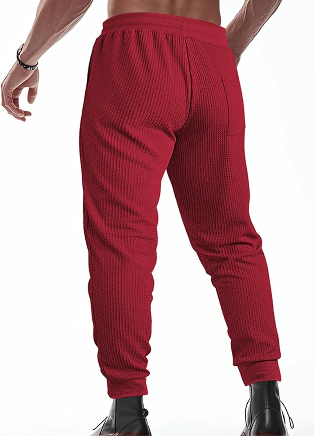 Men's Waffle Pants Slim Fit Drawstring Pant Casual Tapered Jogger with Pockets Summer Gym Sweatpants for Men