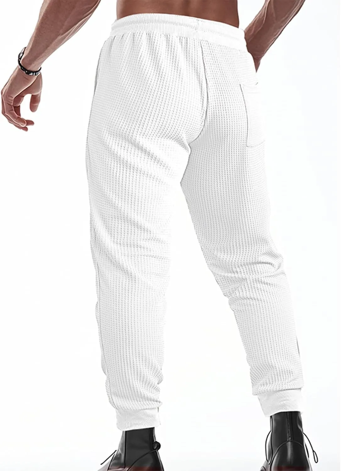 Men's Waffle Pants Slim Fit Drawstring Pant Casual Tapered Jogger with Pockets Summer Gym Sweatpants for Men