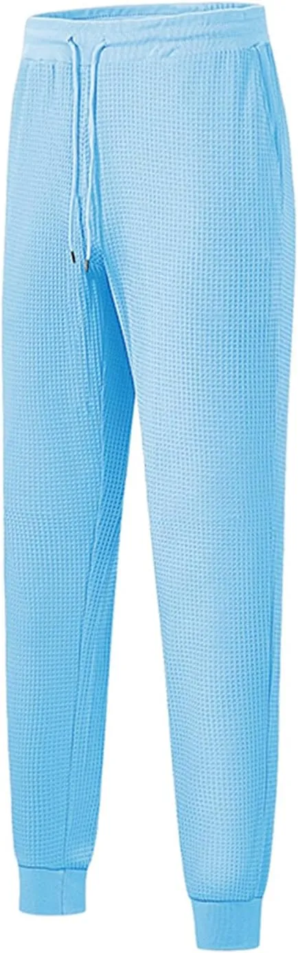 Men's Waffle Pants Slim Fit Drawstring Pant Casual Tapered Jogger with Pockets Summer Gym Sweatpants for Men