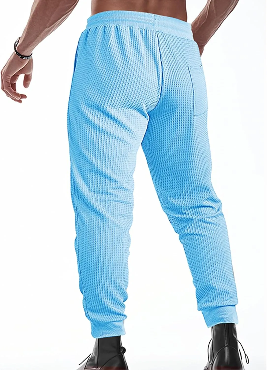 Men's Waffle Pants Slim Fit Drawstring Pant Casual Tapered Jogger with Pockets Summer Gym Sweatpants for Men