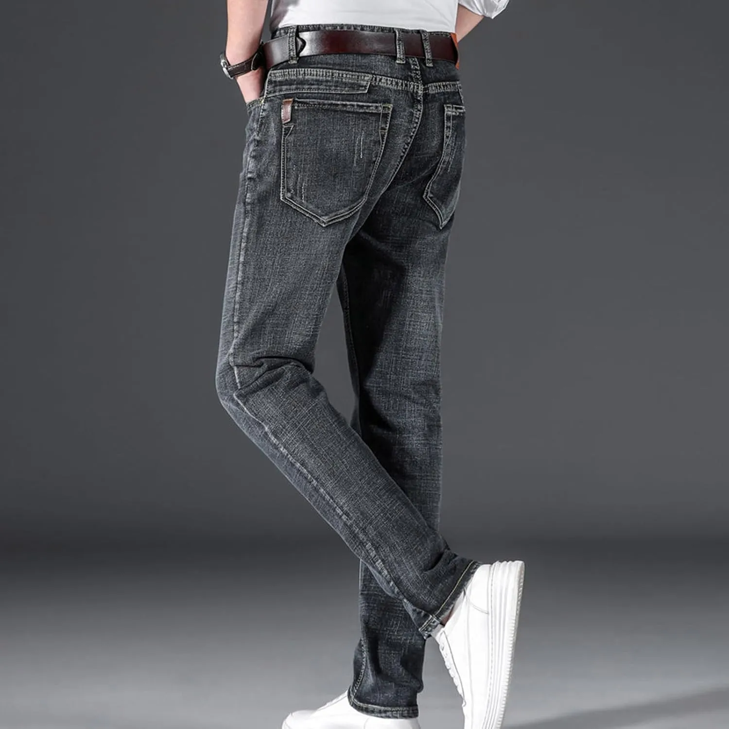 Men's Wild Denim Jeans Pants, Vintage Washed Slim Fit Jeans, Stretch Skinny Daily Work Pants, Trend Trousers for Men