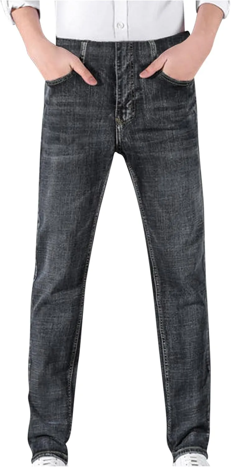 Men's Wild Denim Jeans Pants, Vintage Washed Slim Fit Jeans, Stretch Skinny Daily Work Pants, Trend Trousers for Men