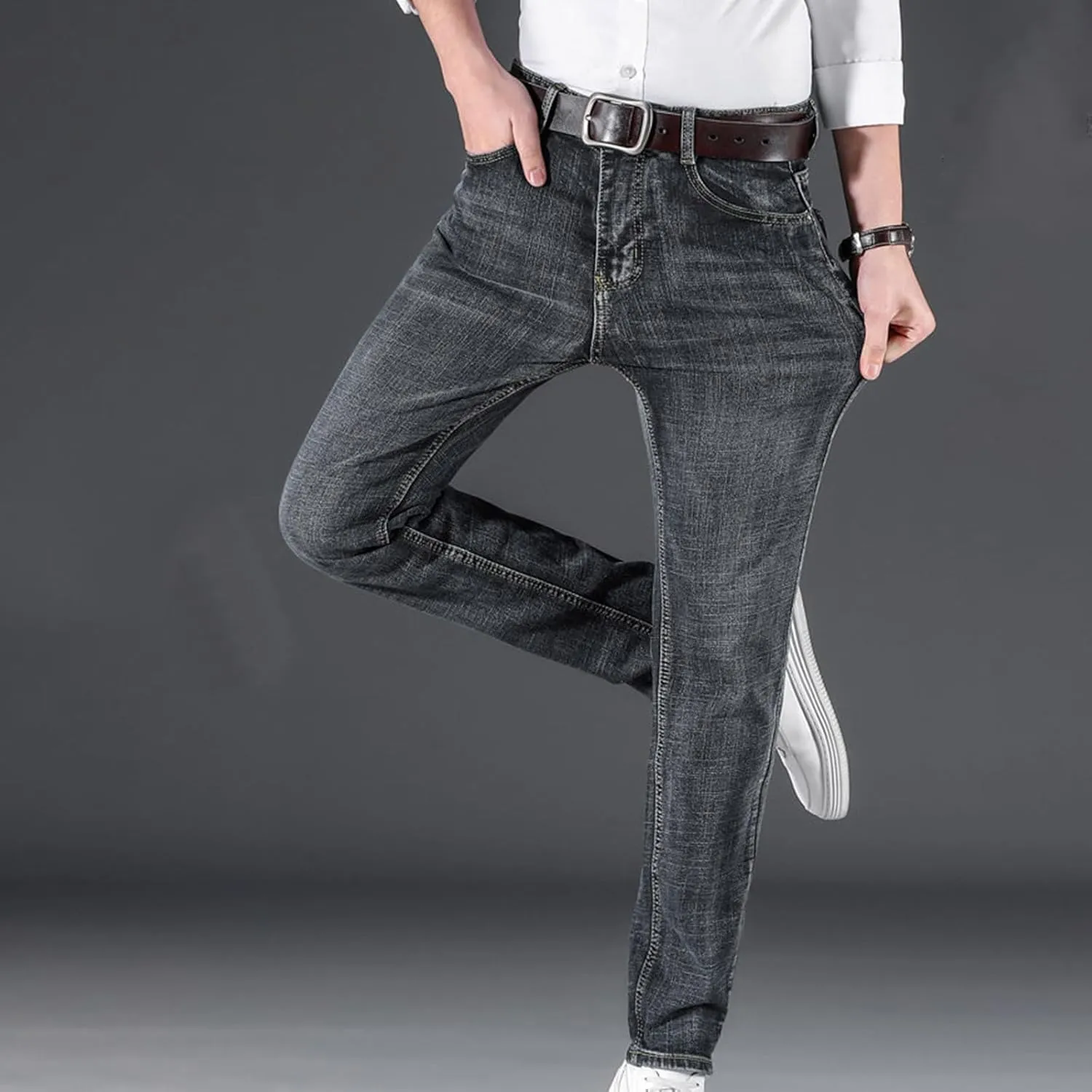 Men's Wild Denim Jeans Pants, Vintage Washed Slim Fit Jeans, Stretch Skinny Daily Work Pants, Trend Trousers for Men