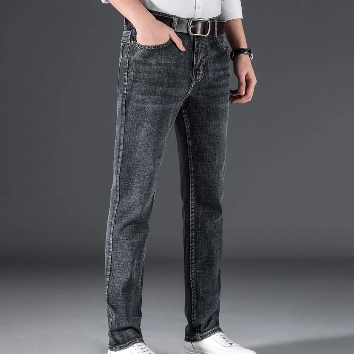Men's Wild Denim Jeans Pants, Vintage Washed Slim Fit Jeans, Stretch Skinny Daily Work Pants, Trend Trousers for Men