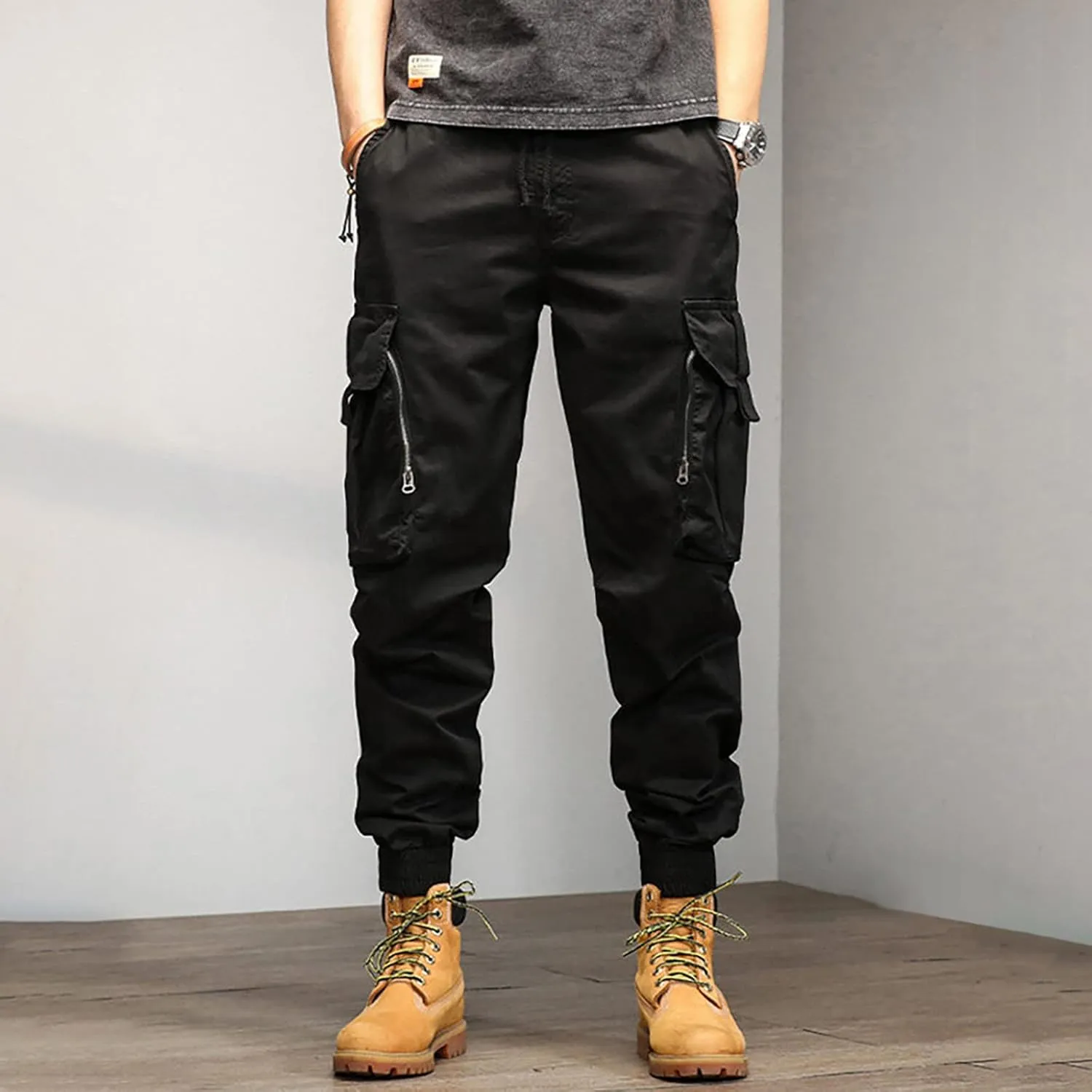 Men's Zipper Fly Flare Leg Pants Pantalones Blancos para Hombre Athletic Work Pants for Men Cotton Cargo Sweatpants