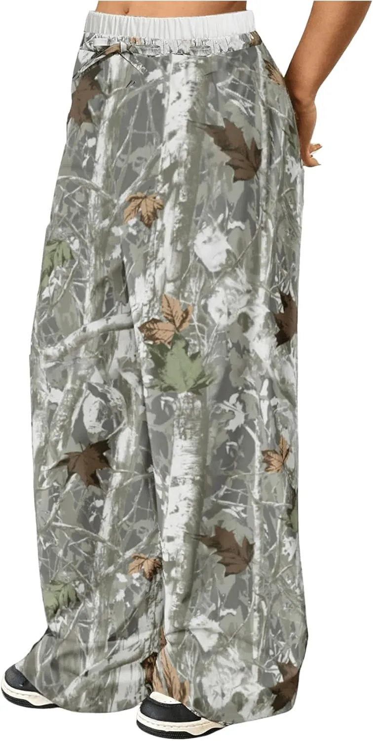 Milumia Girl's Camo Print Wide Straight Leg Trousers Elastic Waist Track Pants