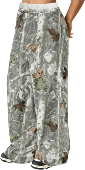 Milumia Girl's Camo Print Wide Straight Leg Trousers Elastic Waist Track Pants