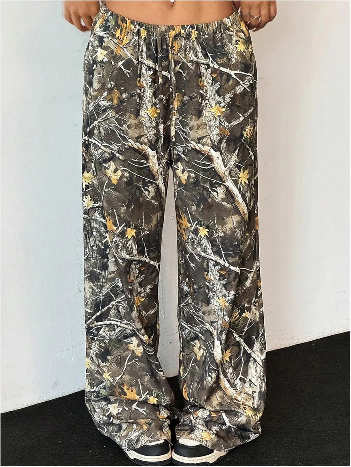 Milumia Girl's Camo Print Wide Straight Leg Trousers Elastic Waist Track Pants