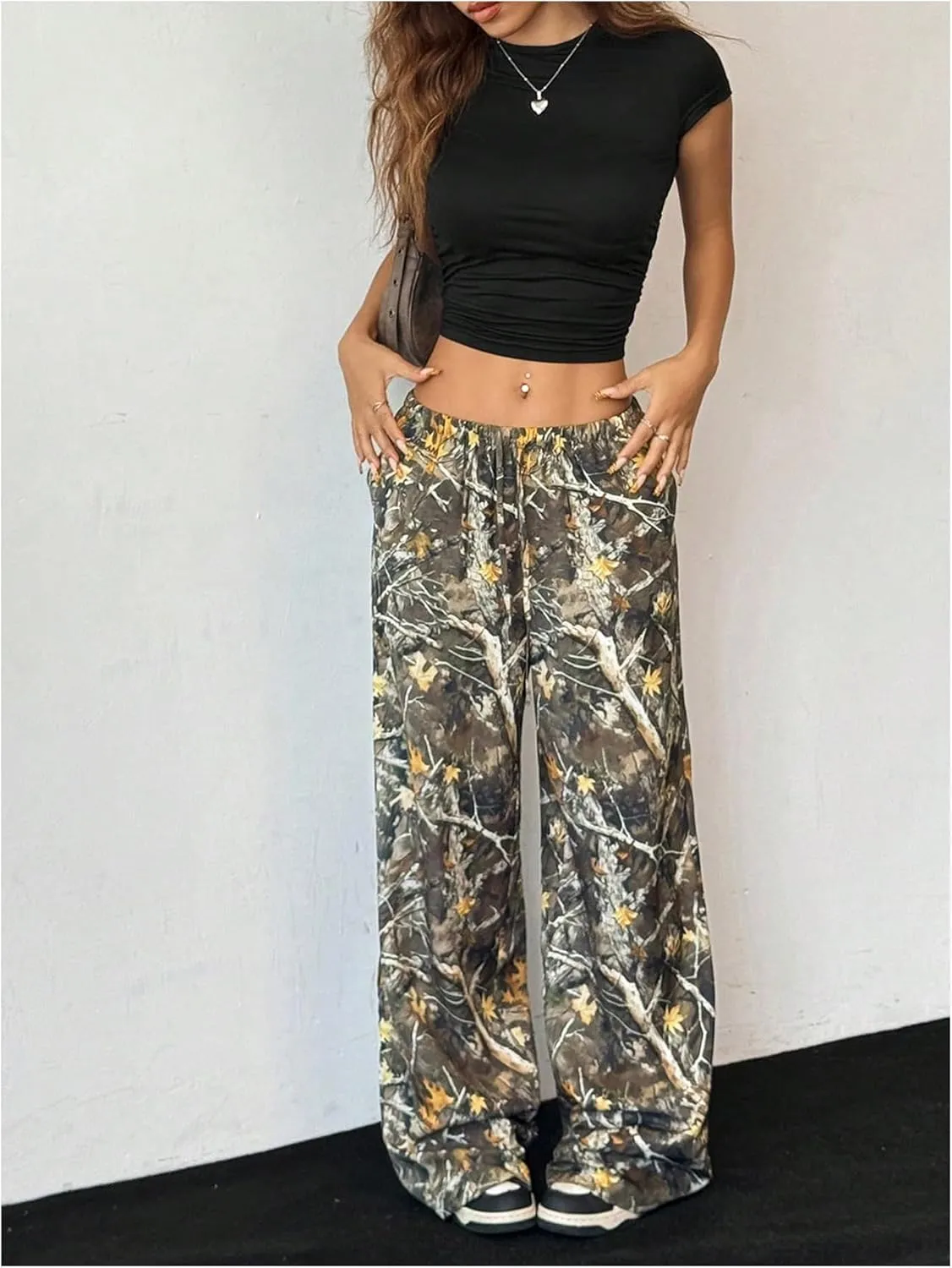 Milumia Girl's Camo Print Wide Straight Leg Trousers Elastic Waist Track Pants