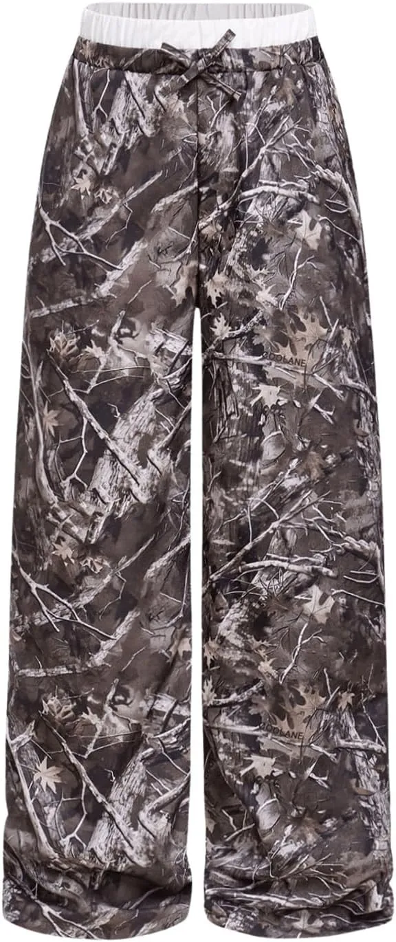Milumia Girl's Camo Print Wide Straight Leg Trousers Elastic Waist Track Pants