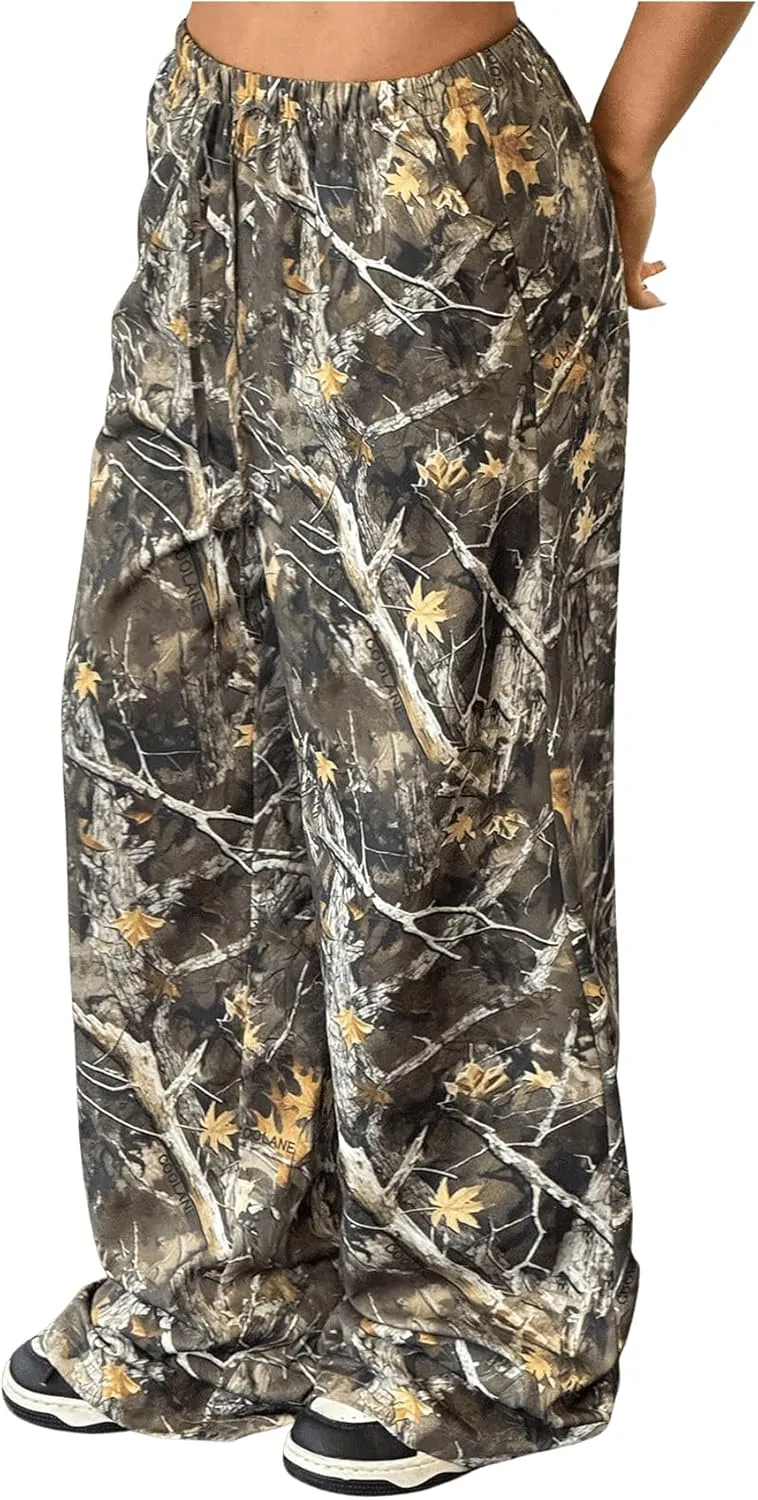 Milumia Girl's Camo Print Wide Straight Leg Trousers Elastic Waist Track Pants