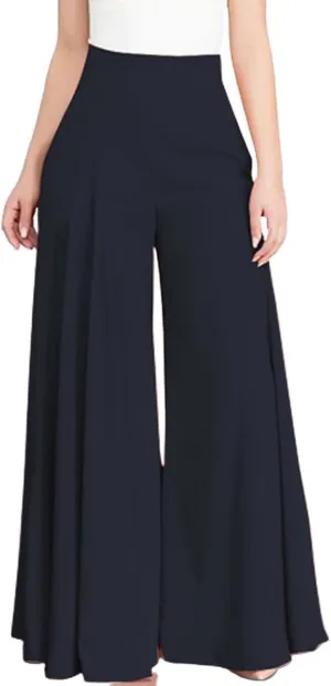 Miyaomn Trendy Flowy Pants for Women Casual High Waist Wide Leg Palazzo Pants Pleated Front Dress Trousers Plus Size Culottes