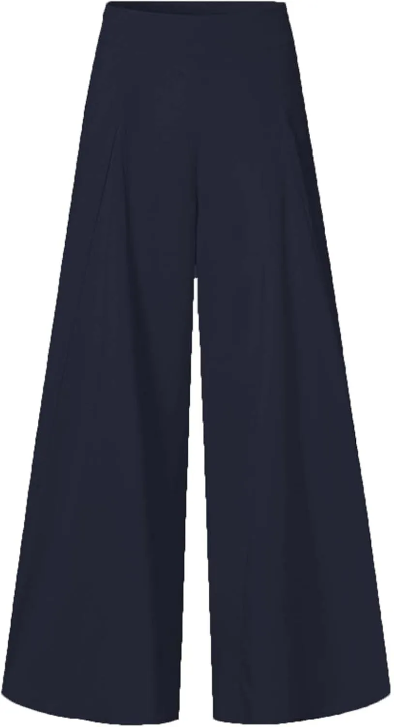 Miyaomn Trendy Flowy Pants for Women Casual High Waist Wide Leg Palazzo Pants Pleated Front Dress Trousers Plus Size Culottes