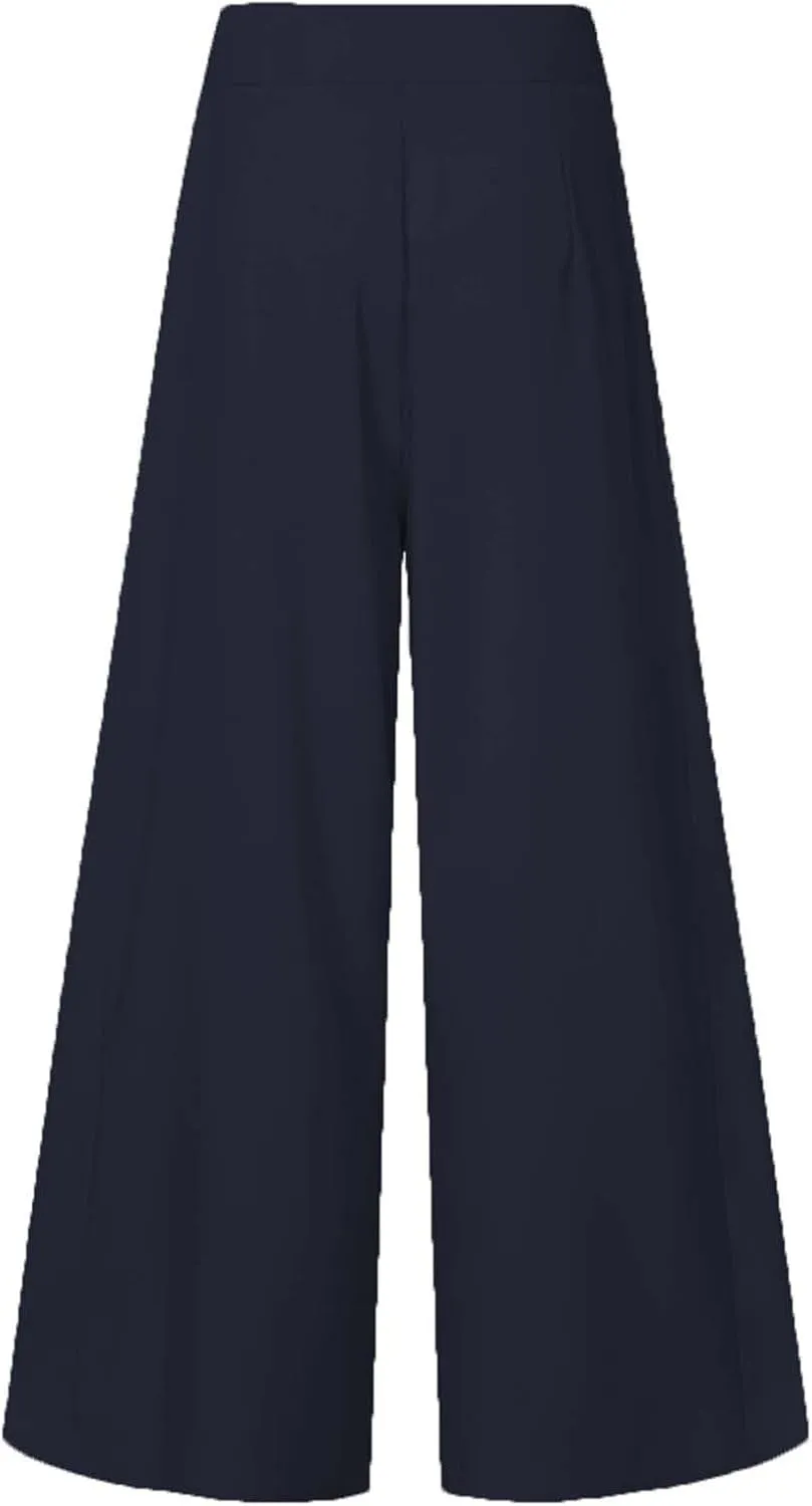 Miyaomn Trendy Flowy Pants for Women Casual High Waist Wide Leg Palazzo Pants Pleated Front Dress Trousers Plus Size Culottes