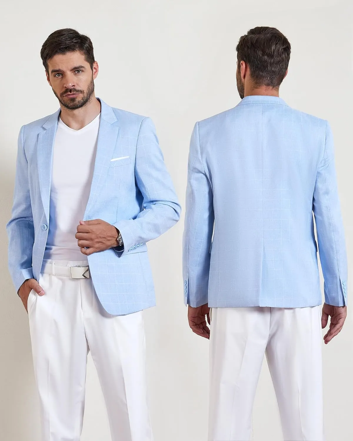 MY'S Men's Casual Two Button Linen Suit Jacket, Slim Fit Business Daily Sport Coat Lightweight Blazer