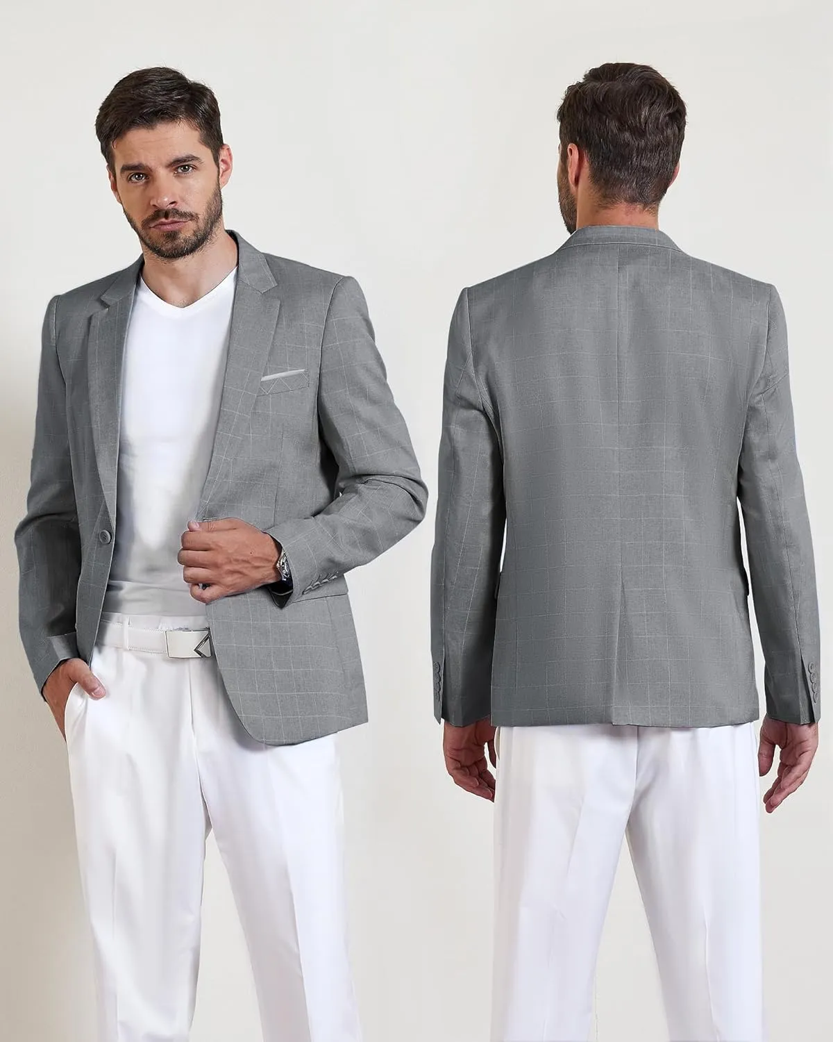 MY'S Men's Casual Two Button Linen Suit Jacket, Slim Fit Business Daily Sport Coat Lightweight Blazer