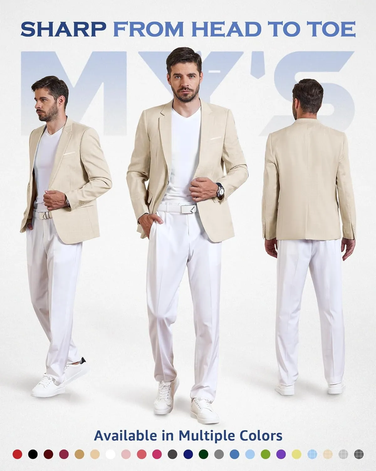 MY'S Men's Slim Fit One Button Linen Suit Blazer, Casual Sports Jacket, Lightweight Business Daily Coat.