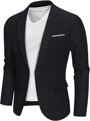 MY'S Men's Slim Fit One Button Linen Suit Blazer, Casual Sports Jacket, Lightweight Business Daily Coat.