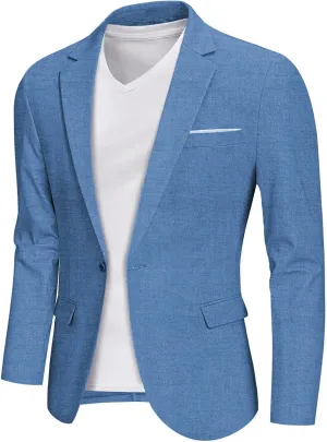 MY'S Men's Slim Fit One Button Linen Suit Blazer, Casual Sports Jacket, Lightweight Business Daily Coat.