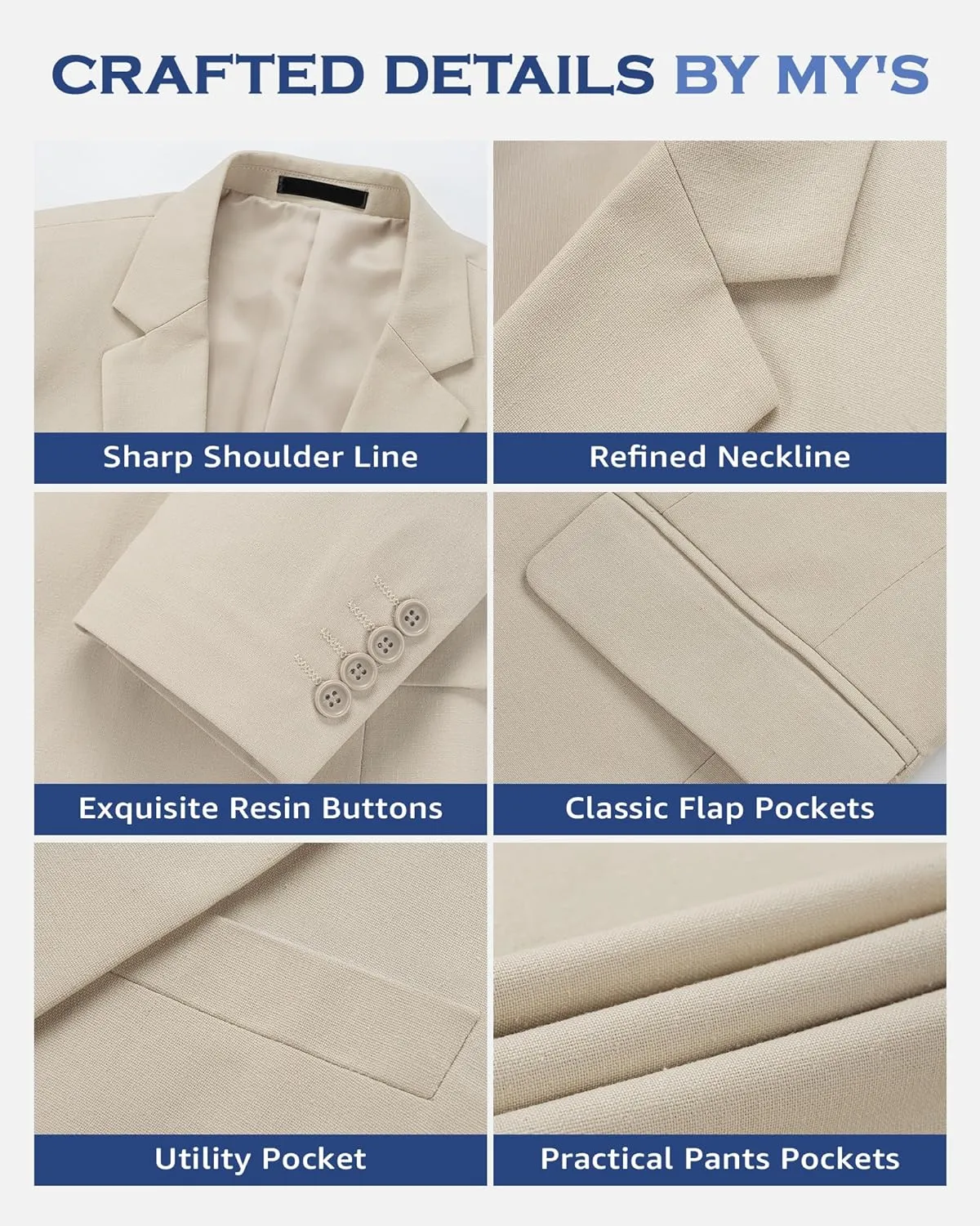 MY'S Men's Slim Fit One Button Linen Suit Blazer, Casual Sports Jacket, Lightweight Business Daily Coat.