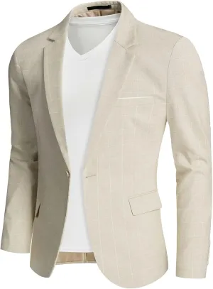 MY'S Men's Slim Fit One Button Linen Suit Blazer, Casual Sports Jacket, Lightweight Business Daily Coat.