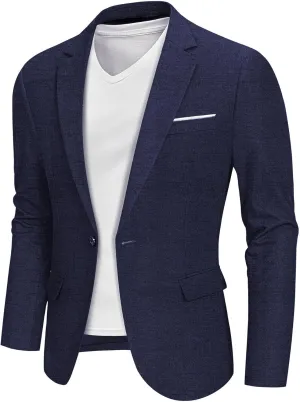 MY'S Men's Slim Fit One Button Linen Suit Blazer, Casual Sports Jacket, Lightweight Business Daily Coat.