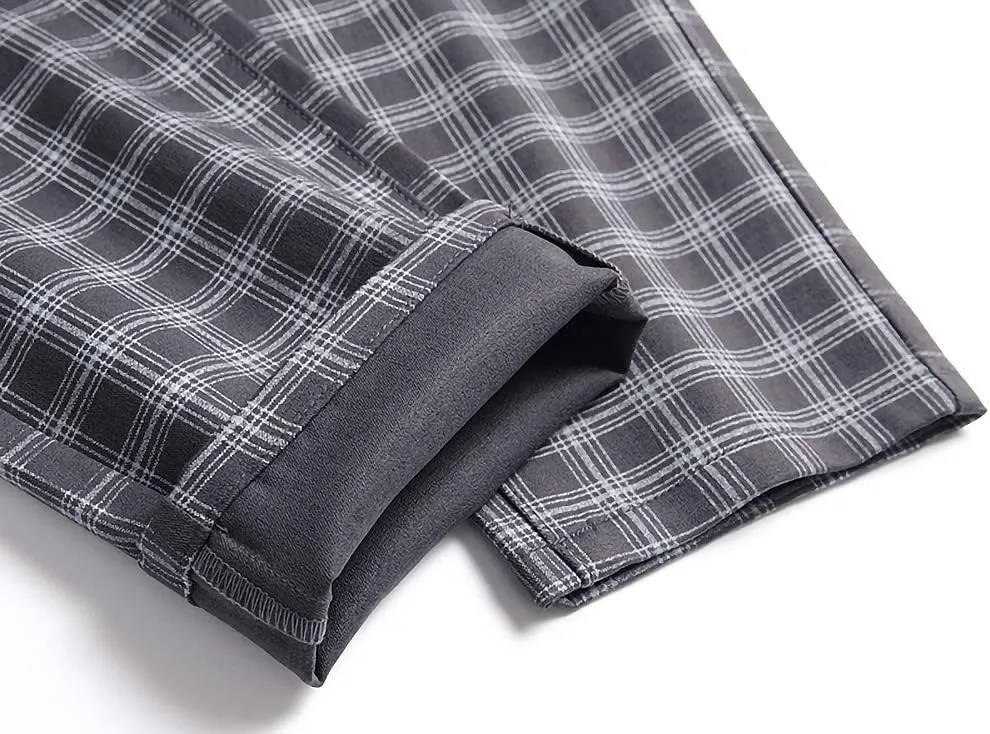 Mywinway Mens Casual Plaid Dress Pants: Stretch Skinny Busniss Slim Fit Chinos Pants