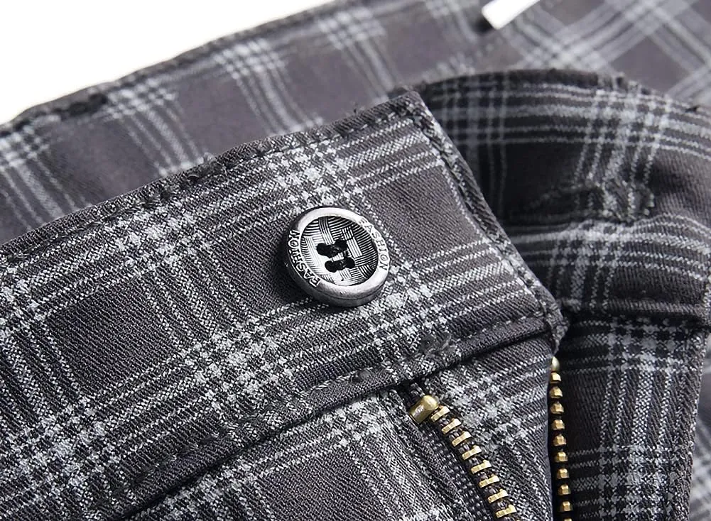 Mywinway Mens Casual Plaid Dress Pants: Stretch Skinny Busniss Slim Fit Chinos Pants