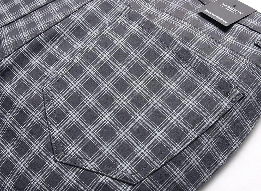 Mywinway Mens Casual Plaid Dress Pants: Stretch Skinny Busniss Slim Fit Chinos Pants