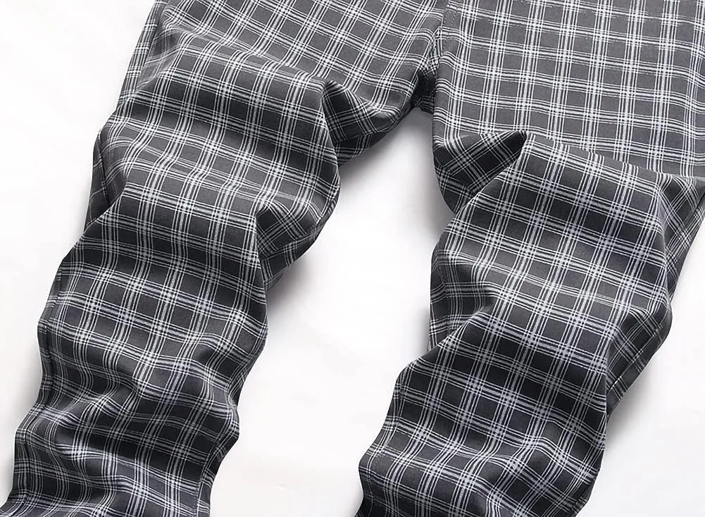 Mywinway Mens Casual Plaid Dress Pants: Stretch Skinny Busniss Slim Fit Chinos Pants