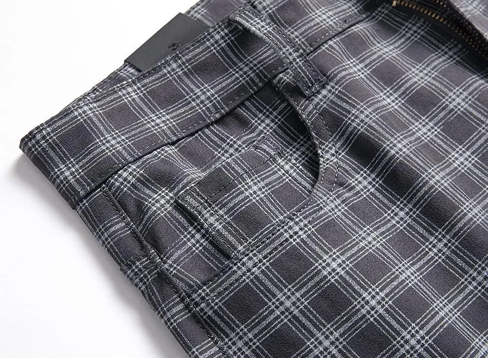 Mywinway Mens Casual Plaid Dress Pants: Stretch Skinny Busniss Slim Fit Chinos Pants