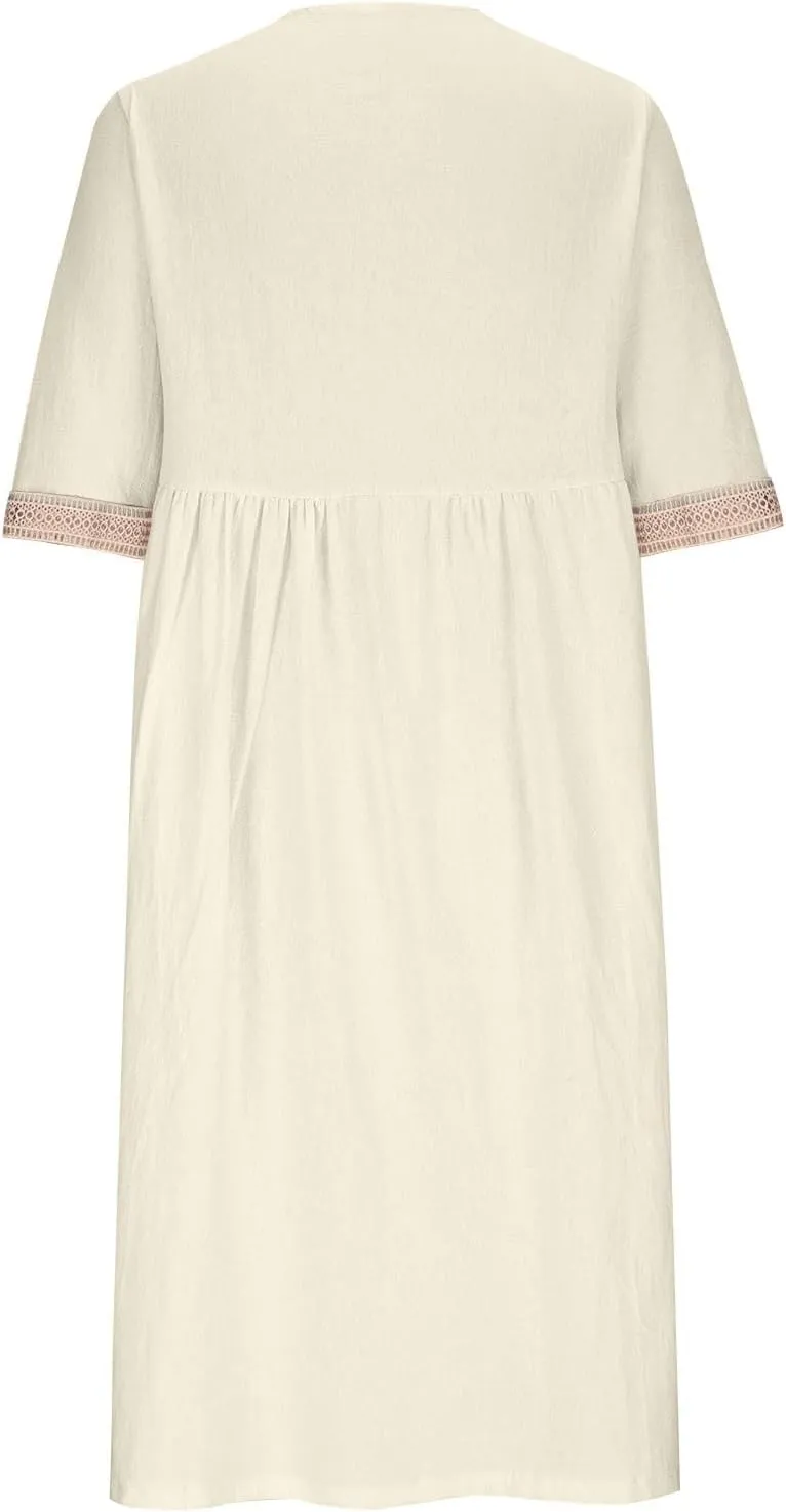 NaRHbrg Women Half Sleeve Dress Contrast Casual Pockets Party Swing Sundress Boho V Neck Flowy A Line Midi Dresses Work Dress