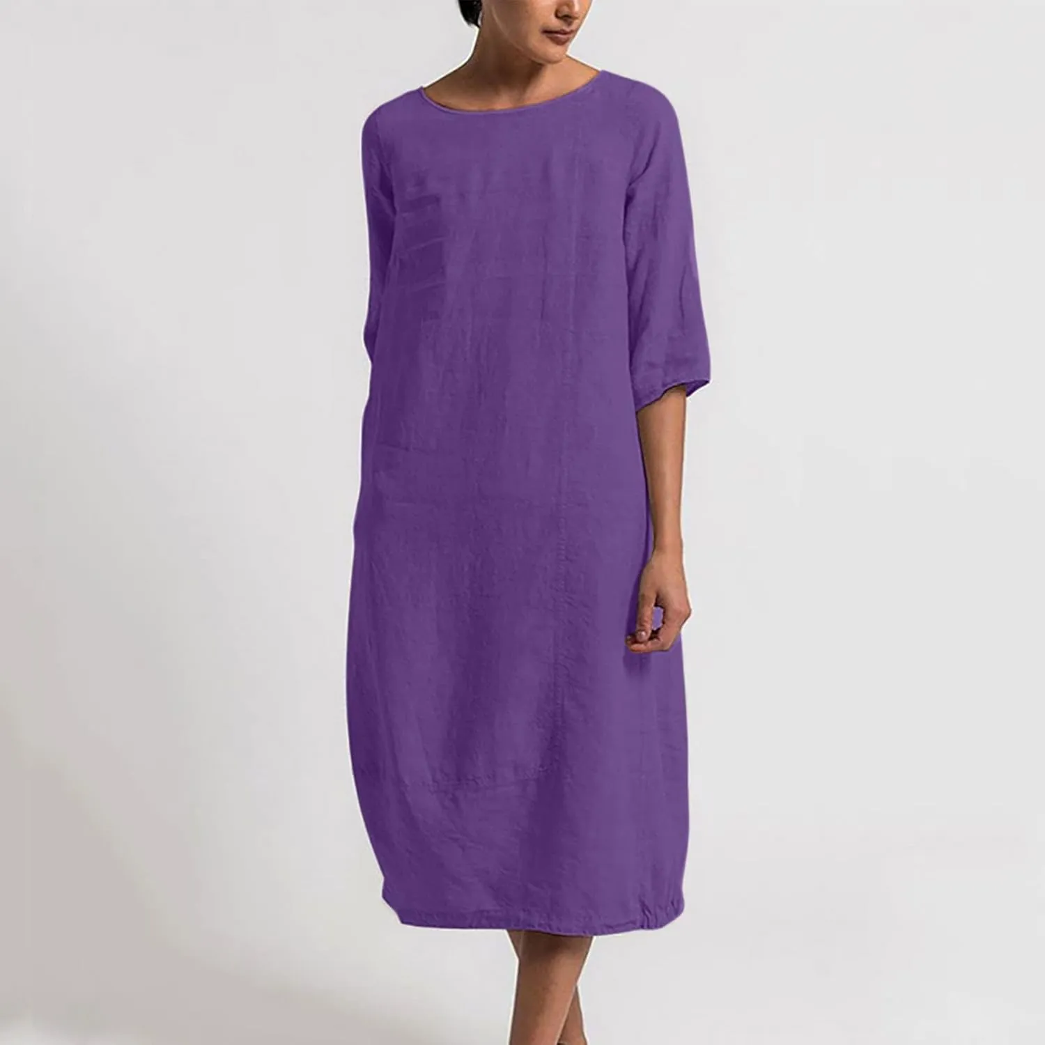 NaRHbrg Women's Cotton Linen Dresses Casual Loose Bohemian Dresses Short Sleeve Summer Beach Swing Dress Solid Color Sundress