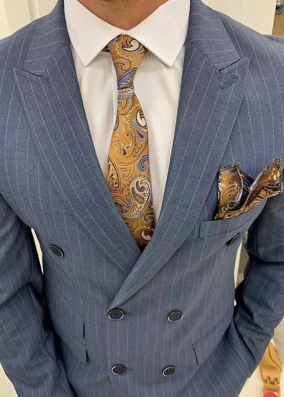 ORBITRAY Men's Slim Fit Double Breasted Pinstripe Casual Suit 2025 Business Wedding Men Suits Six Buttons