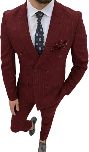 ORBITRAY Men's Slim Fit Double Breasted Pinstripe Casual Suit 2025 Business Wedding Men Suits Six Buttons