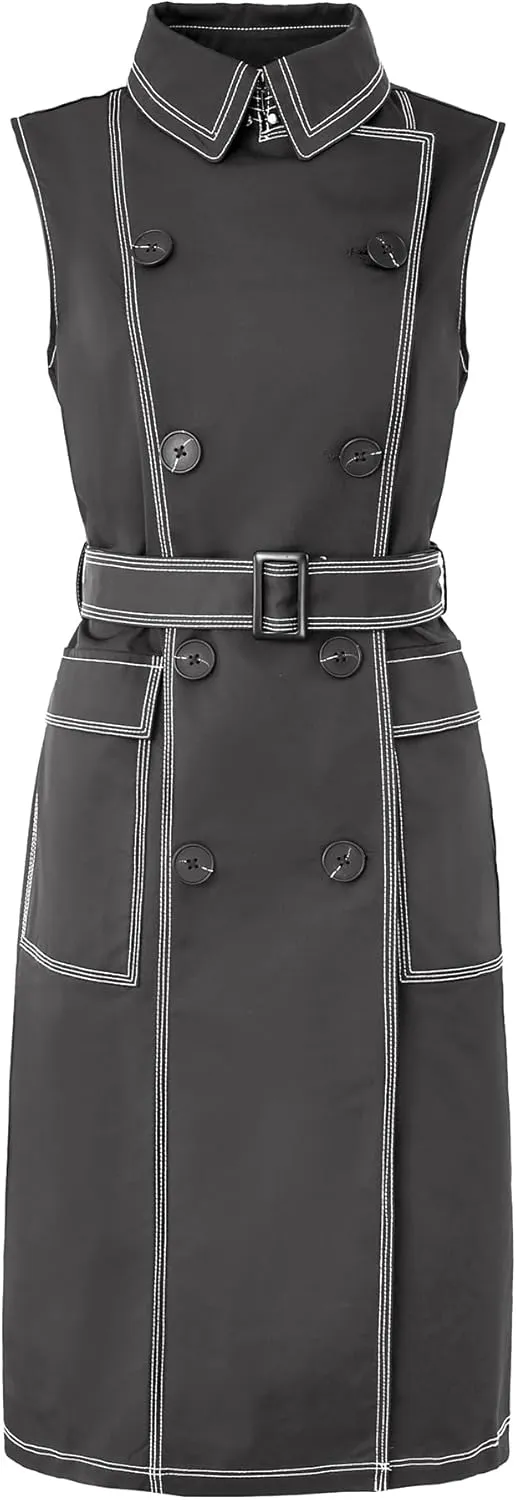 Orolay Women's Lightweight Sleeveless Vest Double Breasted Trench Coat Office Long Blazer Jacket with Belt