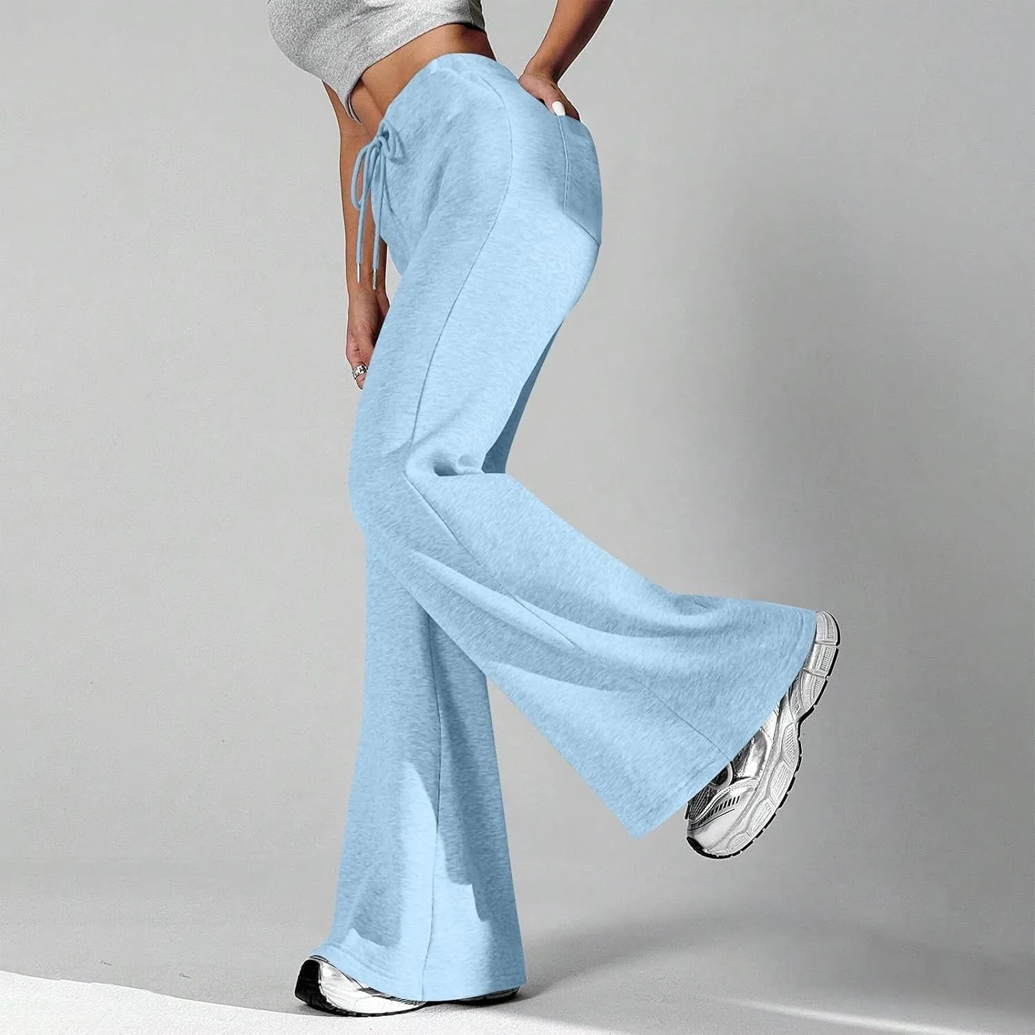 Oversized Wide Leg Sweatpants Women Elastic Drawstring Straight Leg Sweatpants Low Waisted Baggy Lounge Pants Pocket