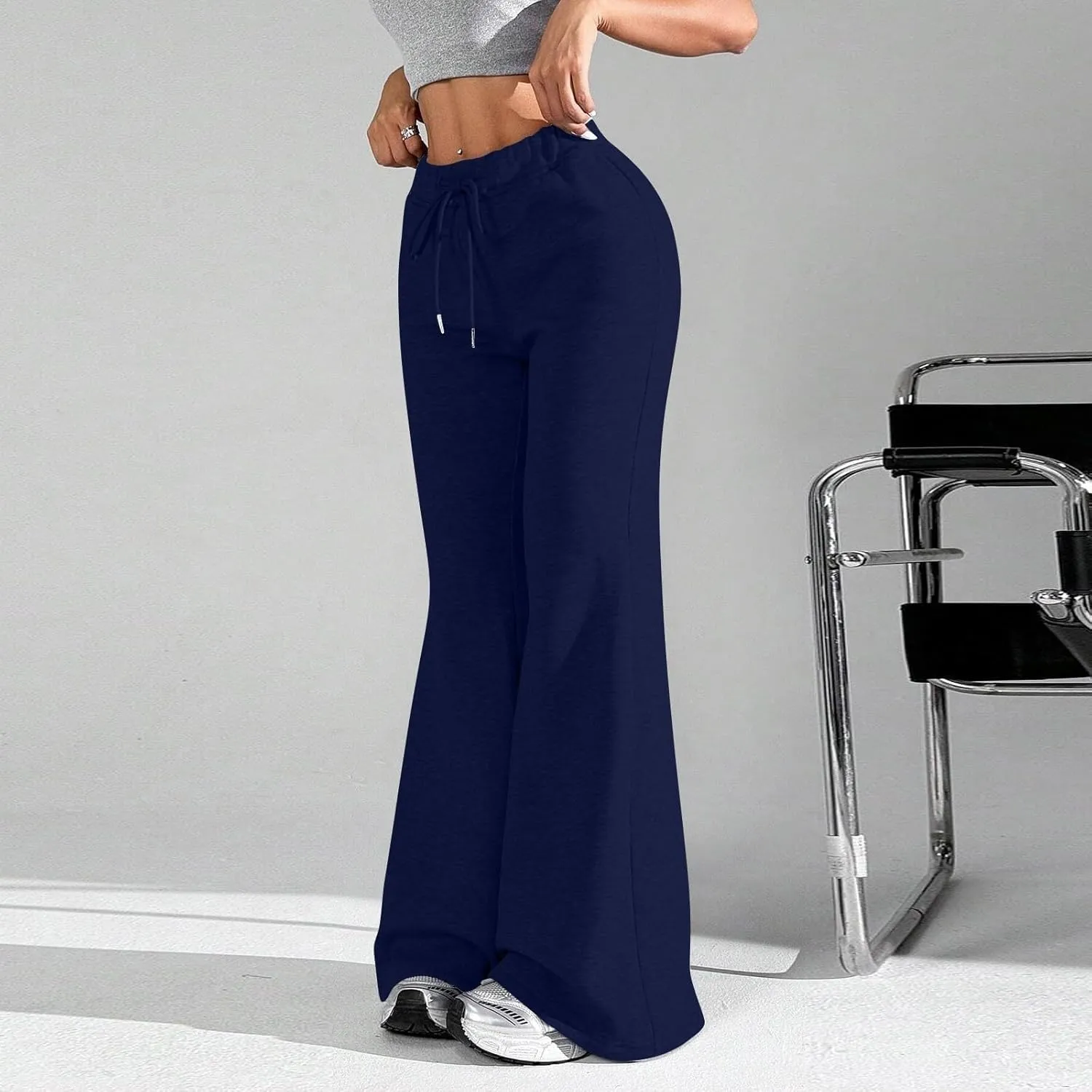 Oversized Wide Leg Sweatpants Women Elastic Drawstring Straight Leg Sweatpants Low Waisted Baggy Lounge Pants Pocket