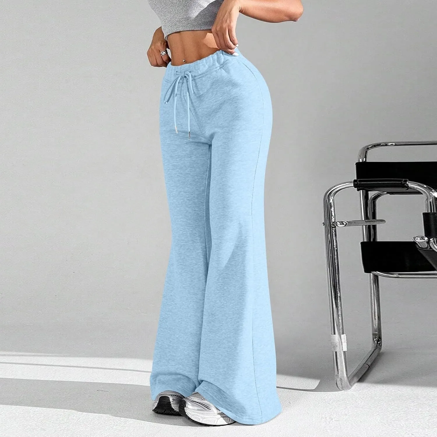Oversized Wide Leg Sweatpants Women Elastic Drawstring Straight Leg Sweatpants Low Waisted Baggy Lounge Pants Pocket