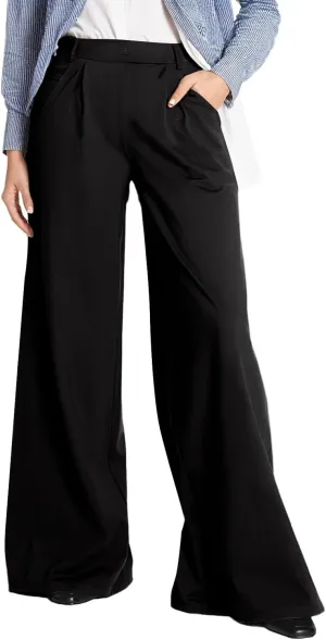 Palazzo Pants for Women Dressy Casual Wedding High Waisted Wide Leg Dress Pants Comfy Work Trousers with Pockets